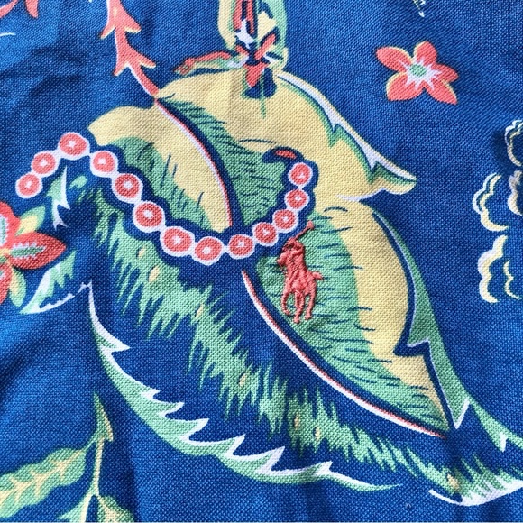 Ralph Lauren Hawaiian Button Down Shirt Mens 2XLT Blue Tropical Surfer Long Slv - Picture 9 of 9